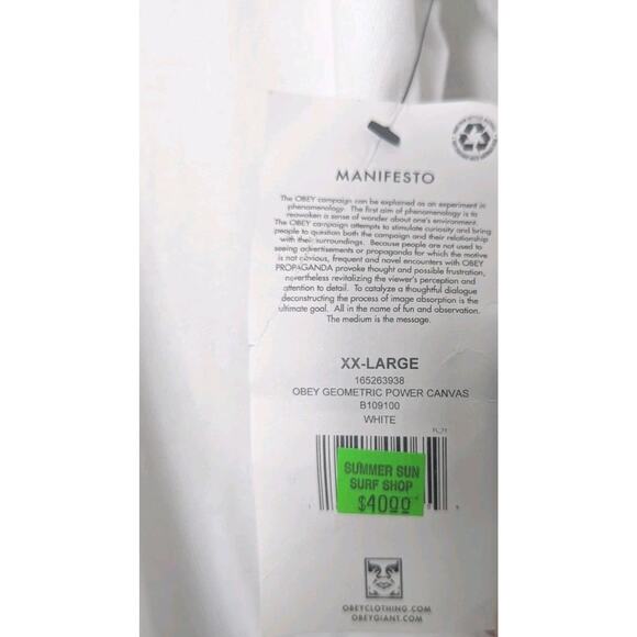 Obey T Shirt Size XXL White Back Graphic Geometric Power Canvas Skater NEW - Picture 4 of 7